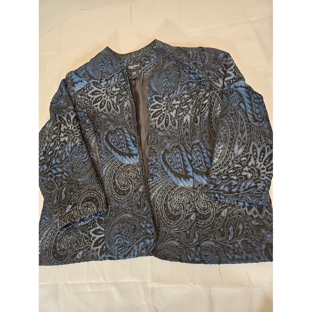 Maggie Barnes Petite Blazer Jacket Paisley Print‎ 3/4 Sleeve Blue Black 2X